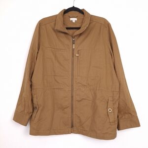 Garnet Hill Organic Cotton Cargo Jacket barn chore utility twill spring boxy tan